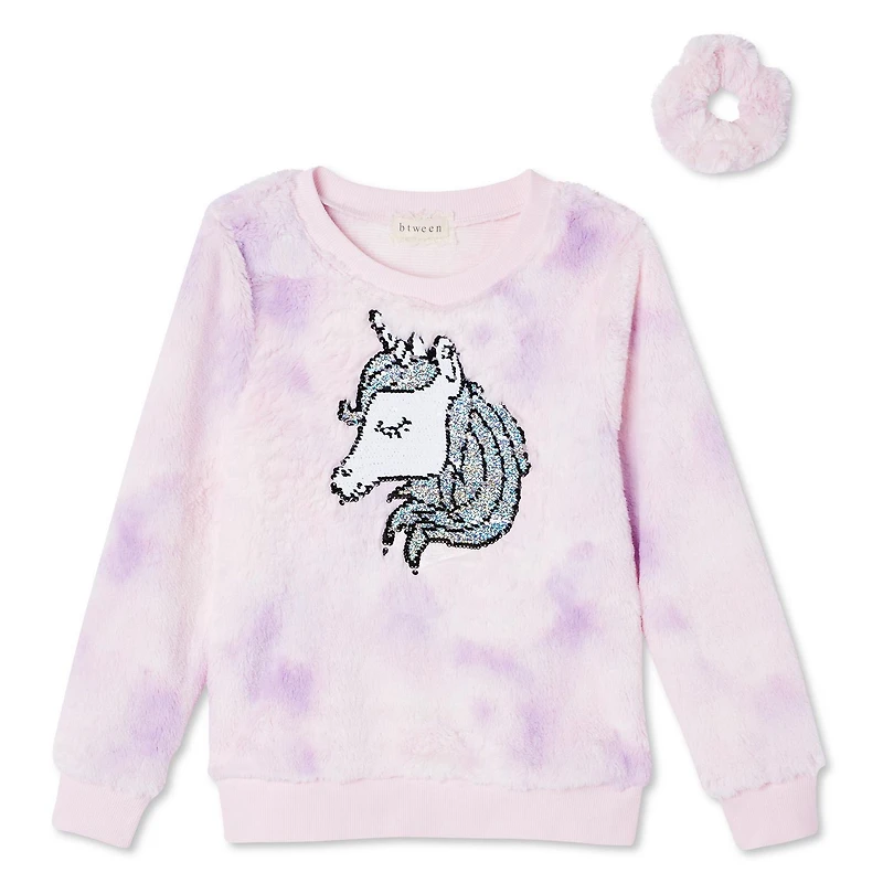 Btween Girls' Plush Knit Sweater with Scrunchie 2-Piece Set
