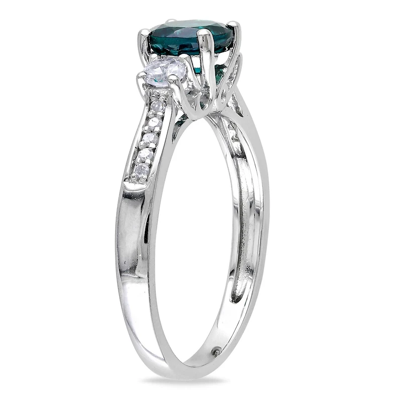 Tangelo 1.13 Carat T.G.W. Created Emerald with Created White Sapphire and Diamond Accent 10 K White Gold Three-Stone Ring