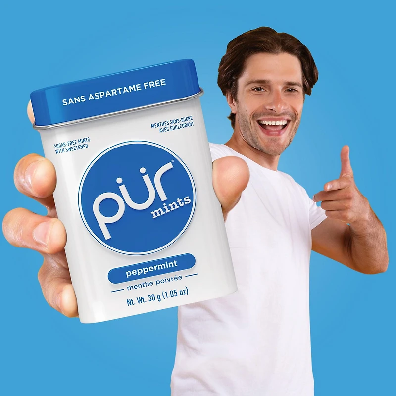 PUR Menthes, Sans Aspartame, Édulcorée au Xylitol, Saveur Naturel de Menthe Poivrée, 30 pièces 30 Pièces, Paquet de 1