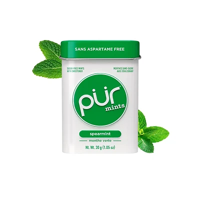 PUR Mints, Aspartame Free, Sugar Free & Made with Xylitol, Spearmint Mints, 30 Pieces, Pack of 1