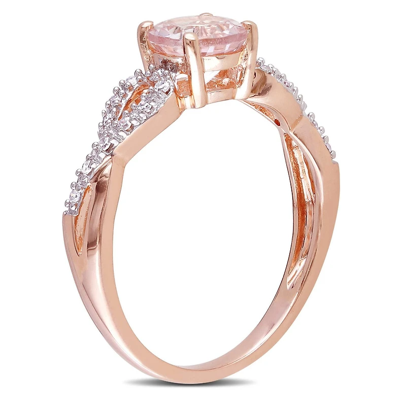 Tangelo 0.80 Carat T.G.W. Morganite and 0.10 Carat T.W. Diamond 10 K Rose Gold Cross-Over Ring