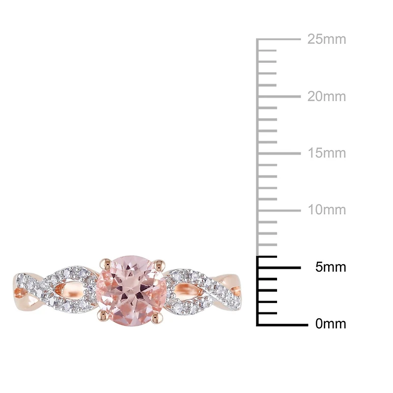 Tangelo 0.80 Carat T.G.W. Morganite and 0.10 Carat T.W. Diamond 10 K Rose Gold Cross-Over Ring