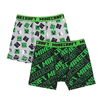 Minecraft Boys' Boxer Briefs 2-Pack - Creeper & Logo Print, Minecraft Boy Boxers