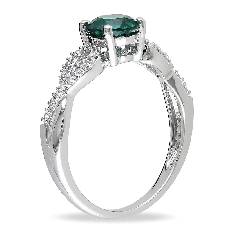 Tangelo 0.80 Carat T.G.W. Created Emerald and 0.10 Carat T.W. Diamond 10 K White Gold Cross-Over Ring