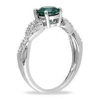 Tangelo 0.80 Carat T.G.W. Created Emerald and 0.10 Carat T.W. Diamond 10 K White Gold Cross-Over Ring