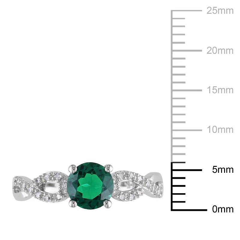Tangelo 0.80 Carat T.G.W. Created Emerald and 0.10 Carat T.W. Diamond 10 K White Gold Cross-Over Ring
