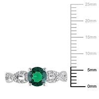 Tangelo 0.80 Carat T.G.W. Created Emerald and 0.10 Carat T.W. Diamond 10 K White Gold Cross-Over Ring