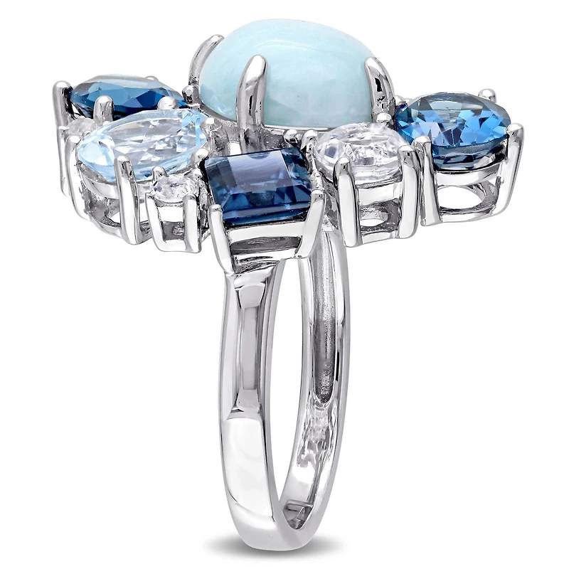 Bague cocktail Tangelo avec topazes multicolores et larimar 11,80 ct PBT en argent sterling