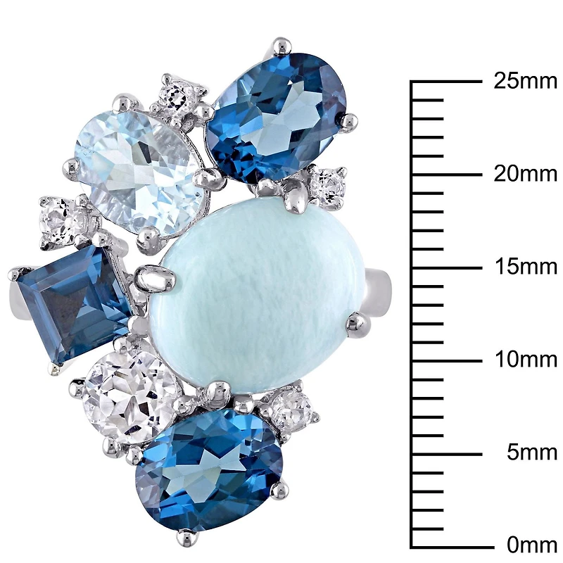 Bague cocktail Tangelo avec topazes multicolores et larimar 11,80 ct PBT en argent sterling