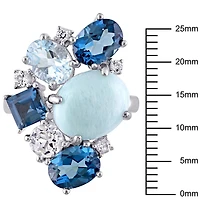 Bague cocktail Tangelo avec topazes multicolores et larimar 11,80 ct PBT en argent sterling