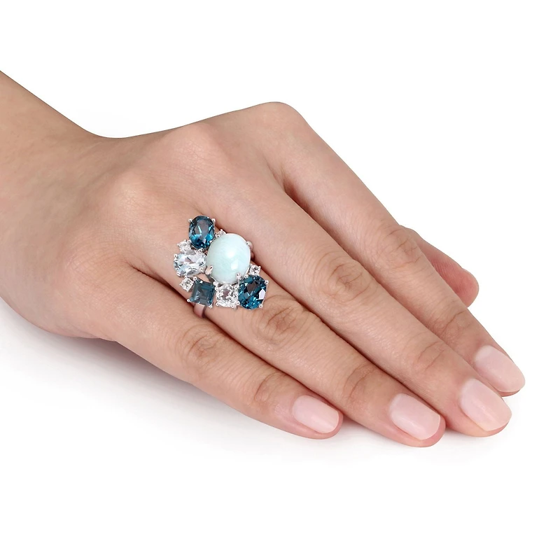 Bague cocktail Tangelo avec topazes multicolores et larimar 11,80 ct PBT en argent sterling