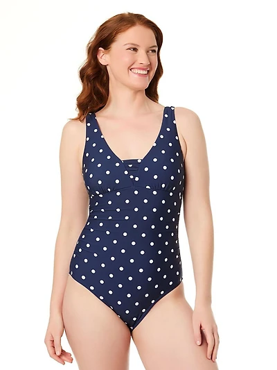 Lands' End Women's Size S-XXL Nylon Spandex Grecian One-Piece Swimsuit with Shirring Detail