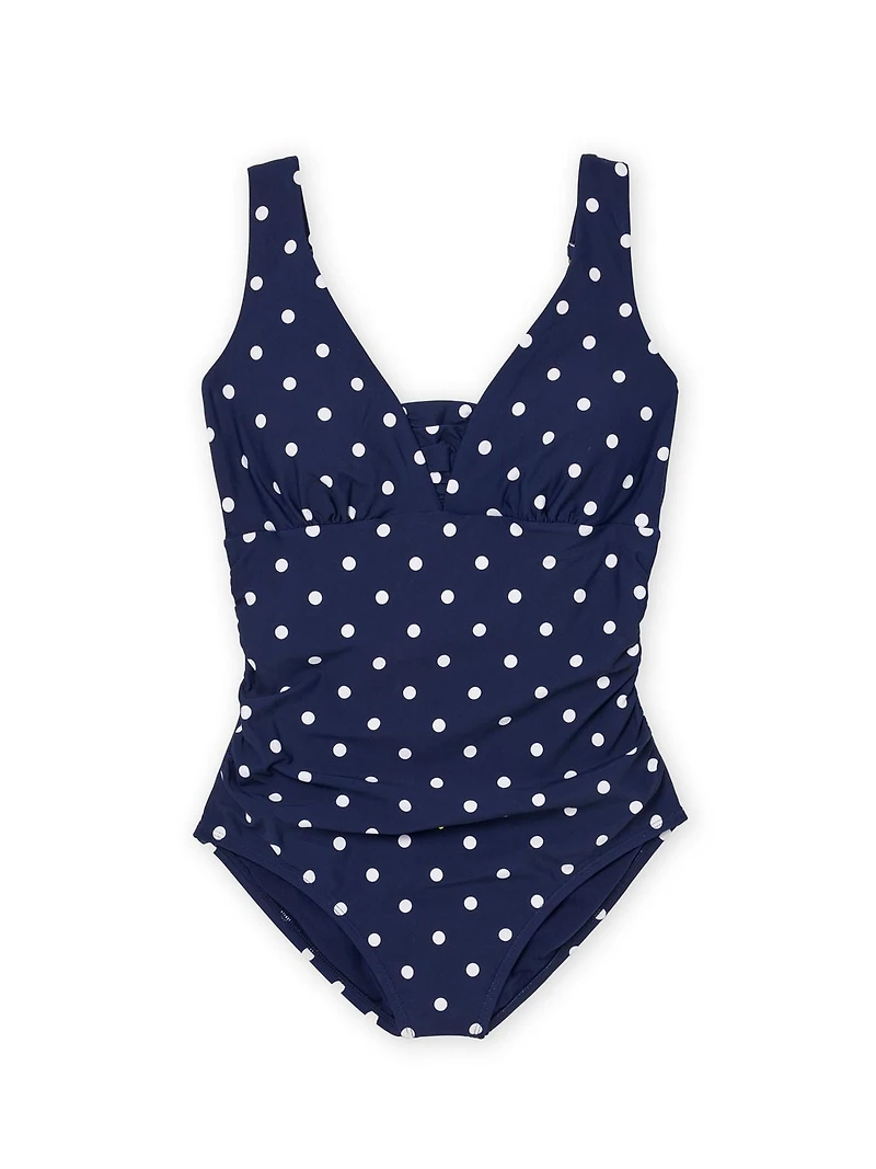 Lands' End Women's Size S-XXL Nylon Spandex Grecian One-Piece Swimsuit with Shirring Detail