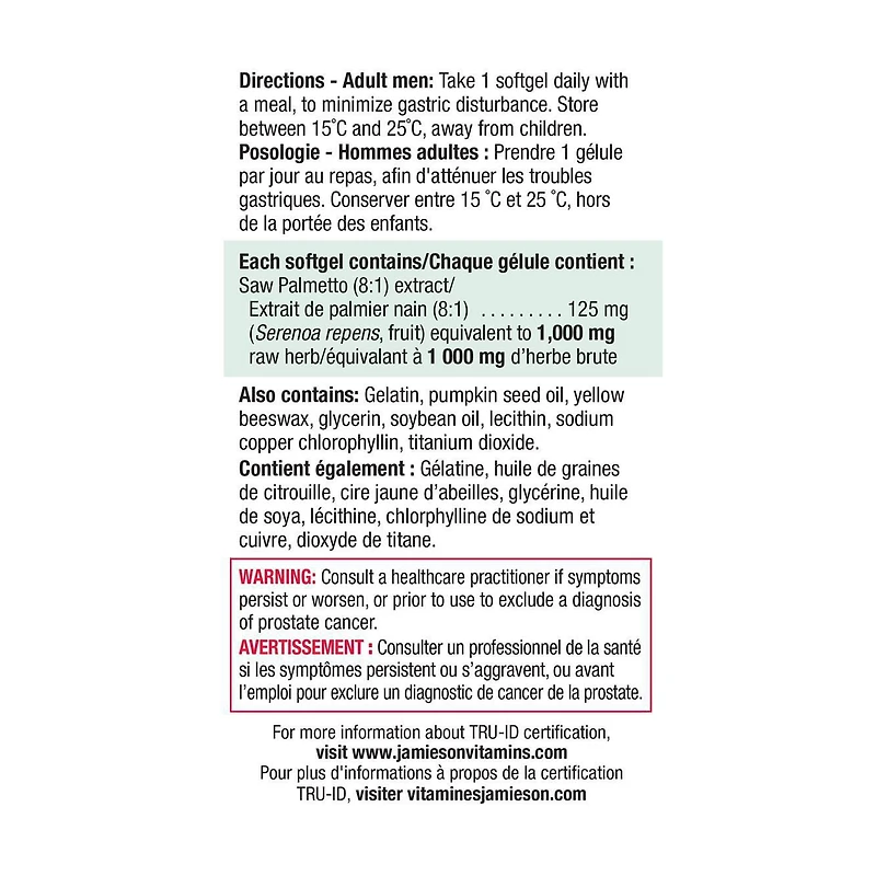 Jamieson Gélules de Prostease Palmier Nain 1000 mg