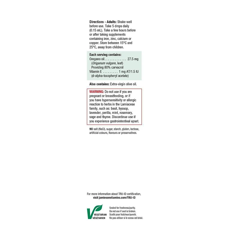Jamieson Huile d’Origan Extra Forte avec Vitamine E 25 ml