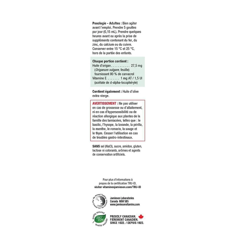 Jamieson Huile d’Origan Extra Forte avec Vitamine E 25 ml