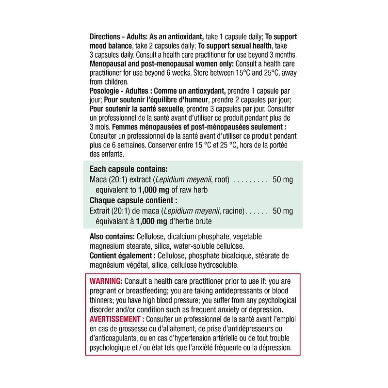 Jamieson Capsules de Maca 1000 mg 45 Capsules Végétales