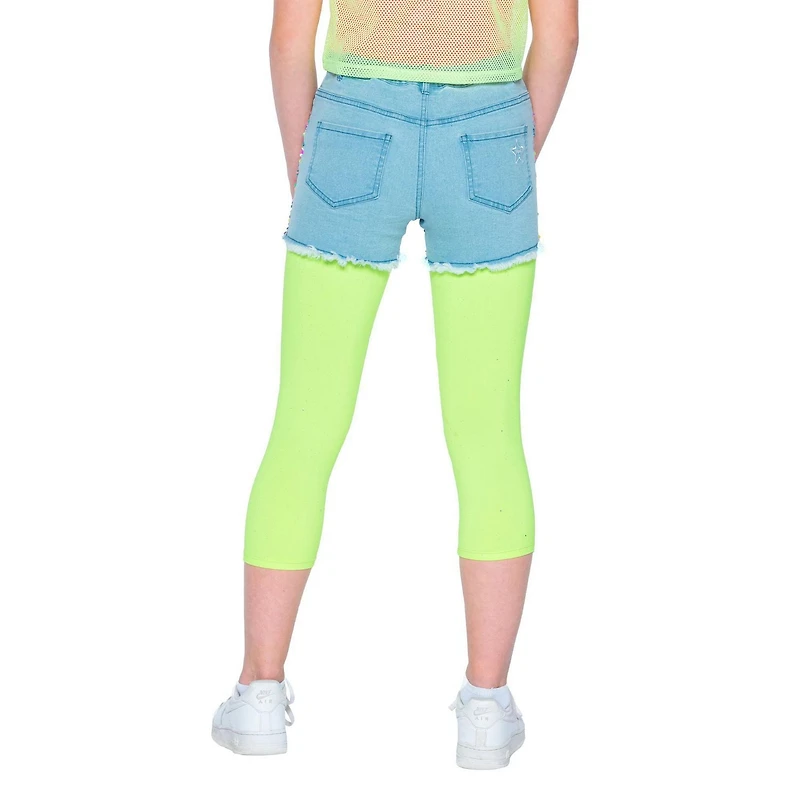 Girls Mini Pop Kids Neon Lime Party Capris