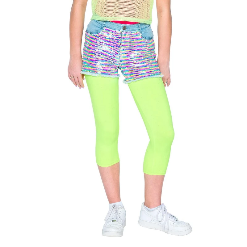 Girls Mini Pop Kids Neon Lime Party Capris