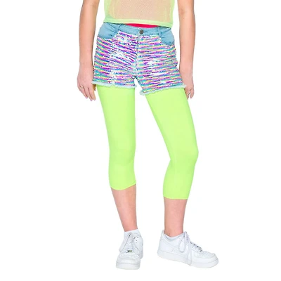 Girls Mini Pop Kids Neon Lime Party Capris