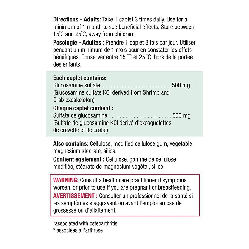 Jamieson Glucosamine 500 mg Caplets, Bonus Size, Provides Joint Pain Relief Associated with Osteoarthritis, and Cartilage Deterioration Protection. Non-GMO, Gluten-Free, 360 Caplets, Proudly Canadian, 300+60 caplets