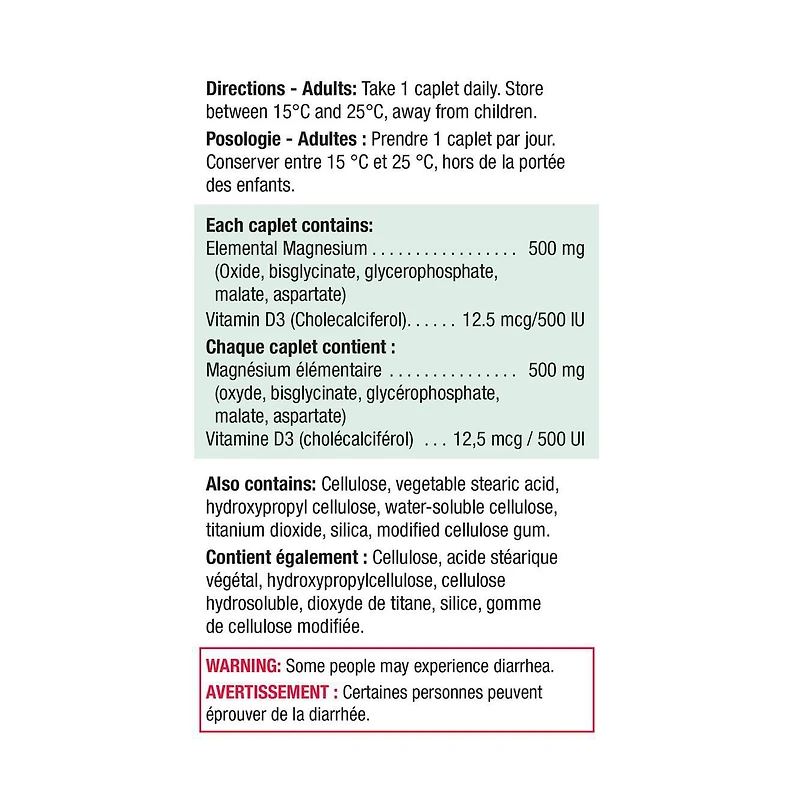 Jamieson Magnésium 500 mg + D3 500 UI 60 caplets