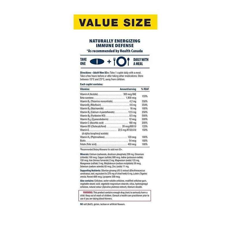 Jamieson 100% Complete Multivitamin Caplets for Men 50+ Value Size, 150 caplets