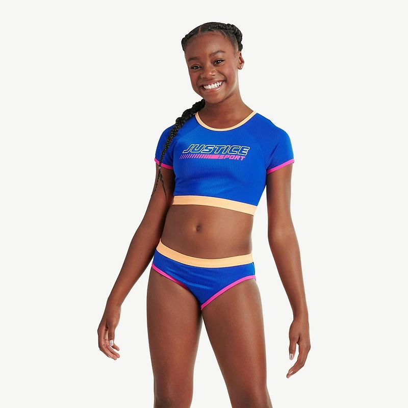 Justice Girls' Cropped Rash Guard 2-Piece Set