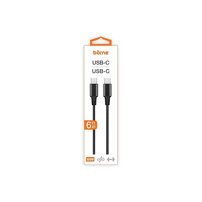 6FT USB-C TO USB-C 100W CABLE - BLACK, 6FT USB-C TO USB-C CABLE BL