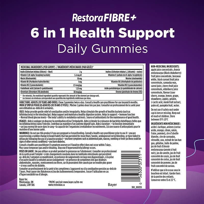 RestoraFIBRE+ Complément alimentaire quotidien en fibres prébiotiques 6 en 1 pour adultes, soutient les bienfaits pour la santé, y compris la régularité, le soulagement doux de la constipation et la 115 count