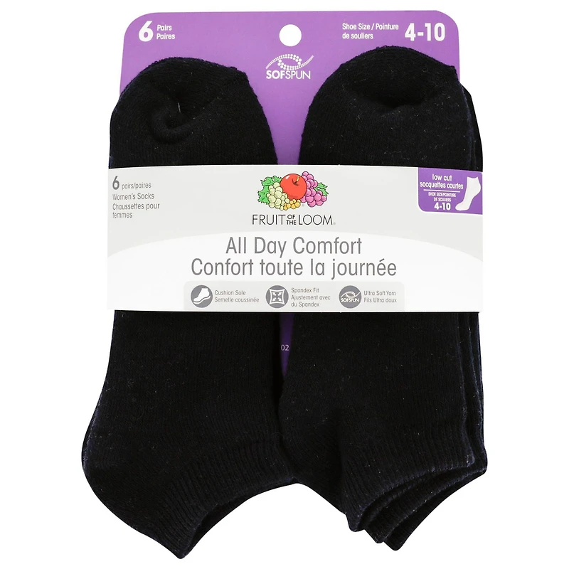 Socquettes Fruit of the Loom pour femmes en paq. de 6 paires Pointures 4 à 10