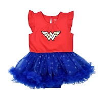 Wonder Woman girls tutu dress with short ruffle sleeves