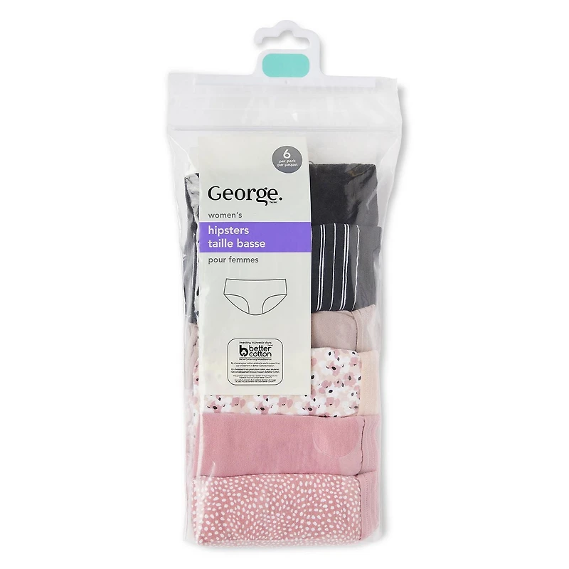 Lot de 6 paires culottes à taille basse George pour femmes Tailles TP–TTG