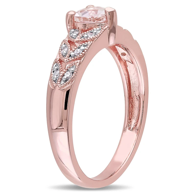 Tangelo 0.50 Carat T.G.W. Morganite and Diamond-Accent Rose-Rhodium Plated Sterling Silver Heart Ring