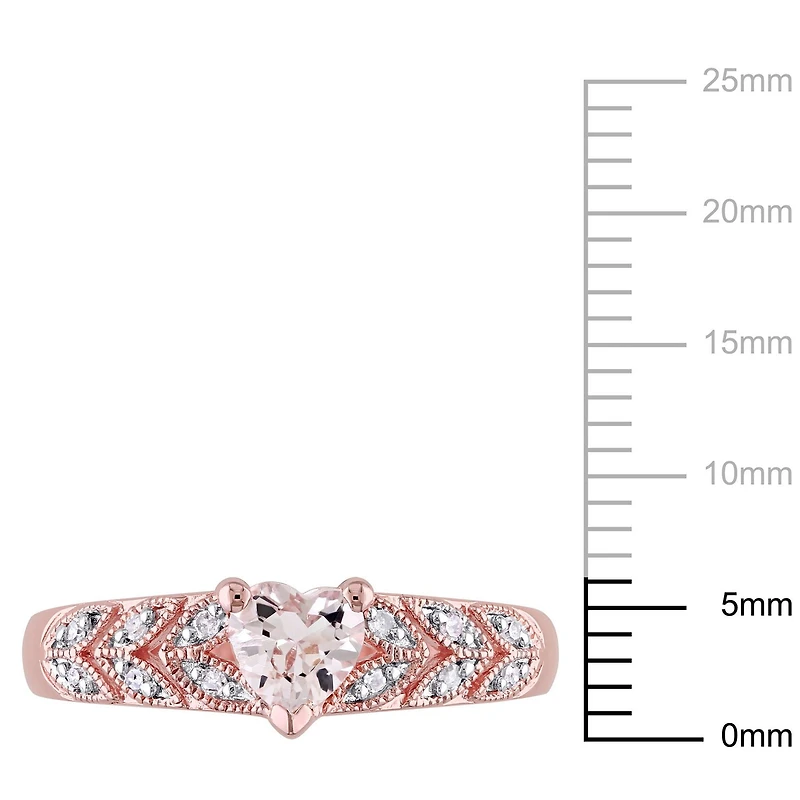 Tangelo 0.50 Carat T.G.W. Morganite and Diamond-Accent Rose-Rhodium Plated Sterling Silver Heart Ring