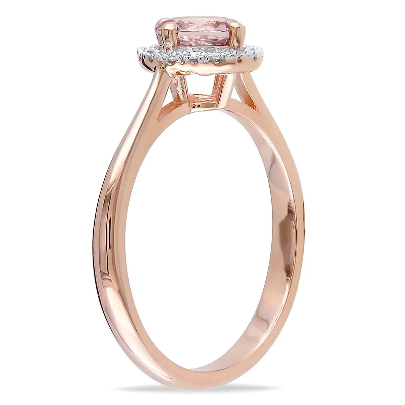Bague auréole Tangelo avec morganite 0,80 CT PBT et diamants 0,10 CT poids total en or rosé 10 k