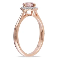 Bague auréole Tangelo avec morganite 0,80 CT PBT et diamants 0,10 CT poids total en or rosé 10 k