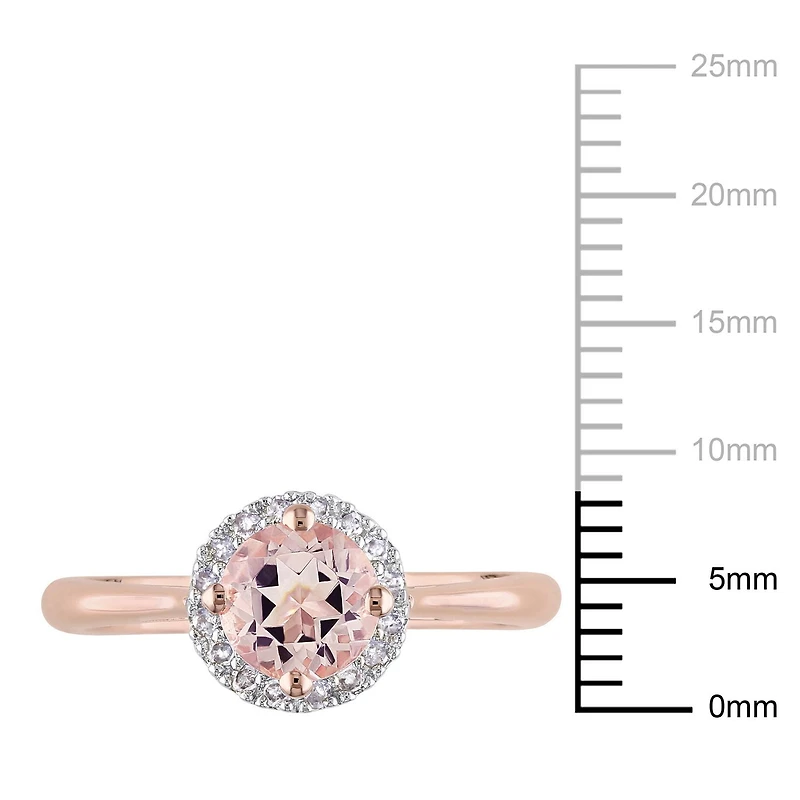 Bague auréole Tangelo avec morganite 0,80 CT PBT et diamants 0,10 CT poids total en or rosé 10 k