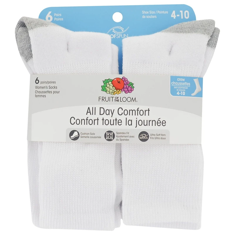 Fruit of the Loom Ladies Cuff Socks - 6 Pairs
