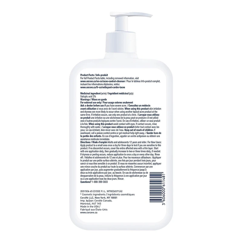 CeraVe Acne Control Cleanser | 2% Salicylic Acid Face Wash with Purifying Clay for Oily Skin and Blackheads | Fragrance-Free, Paraben-Free & Non-Comedogenic | 473 mL, Formulated to help clear acne