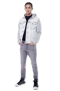 Jeaniologie ™ Denim Jacket With Combo Hood and Sleeves - Acid Wash