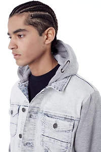 Jeaniologie ™ Denim Jacket With Combo Hood and Sleeves - Acid Wash