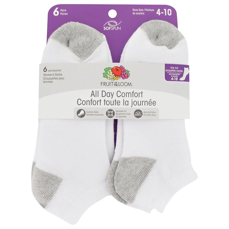 Fruit of the Loom Women's 6 Pair Low Cut Socks, Sizes 4-10