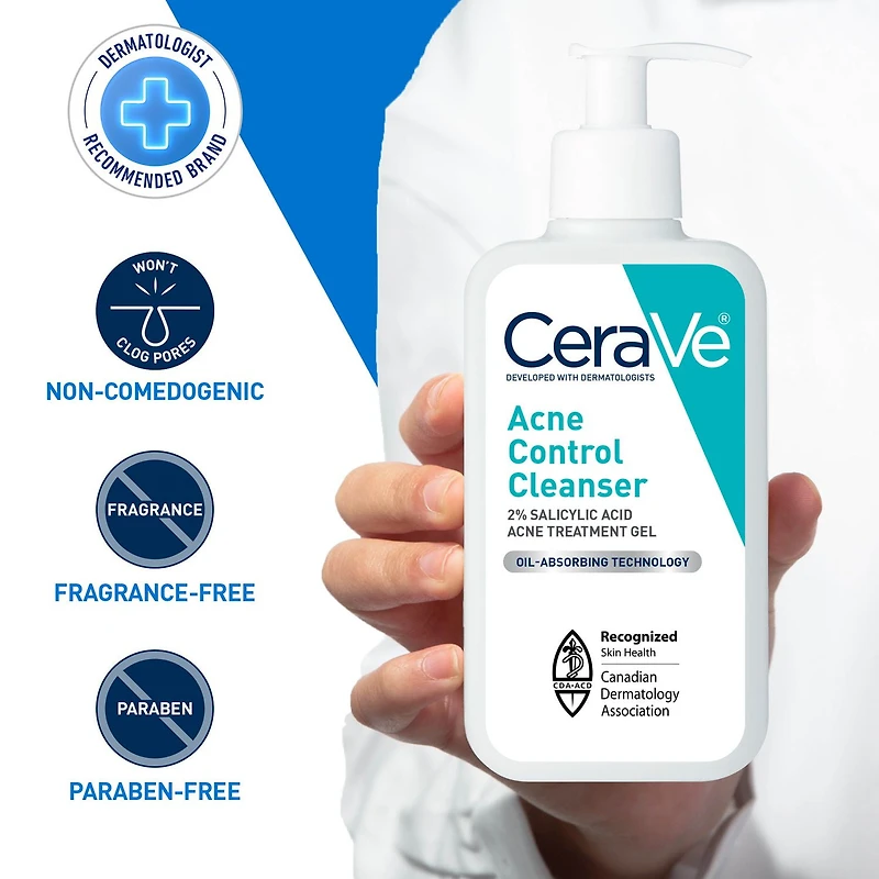 CeraVe Acne Control Cleanser | 2% Salicylic Acid Face Wash with Purifying Clay for Oily Skin and Blackheads | Fragrance-Free, Paraben-Free & Non-Comedogenic | 473 mL, Formulated to help clear acne