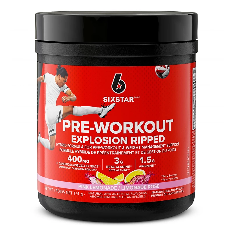 Explosion de pré-entraînement déchirée limonade rose de Six Star, 30 potions 173 g