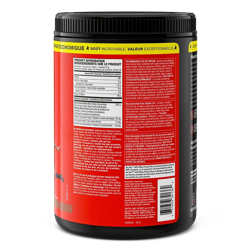 Six Star 100% Whey Protein Plus, Whey Protein Powder, Whey Protein Isolate & Peptides, Lean Protein Powder for Muscle Gain, Whey Isolate Protein Shake, Triple Chocolate, 4 lbs, 1.8 kg