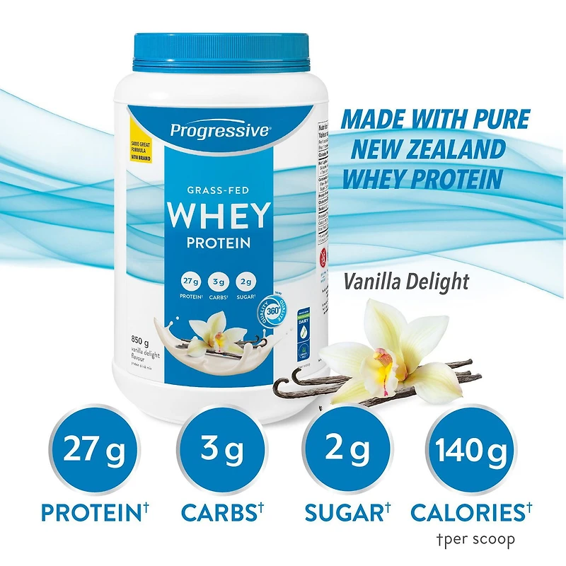 Progressive Grass Fed Whey Protein Powder, 27 g, Vanilla Flavour, 850 g