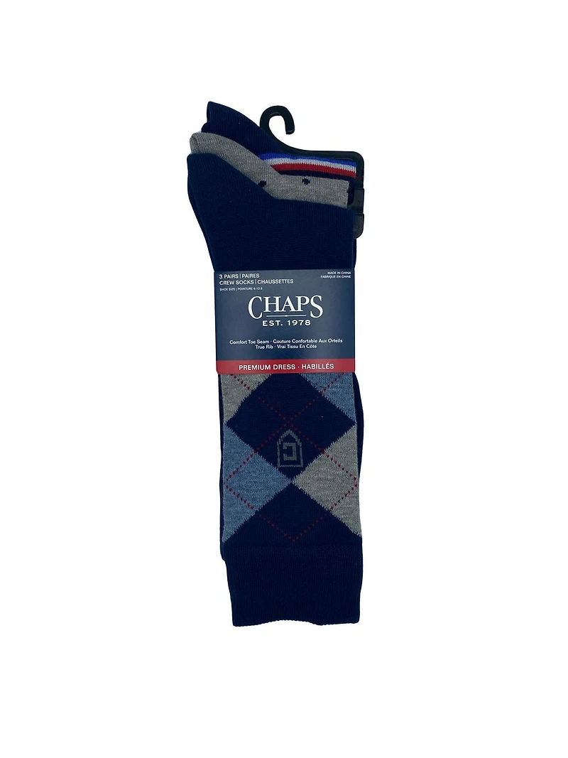 Chaps Men's Casual 3 Pair Crew Socks, Casual 3 Pair Crew Socks - Size 6-12