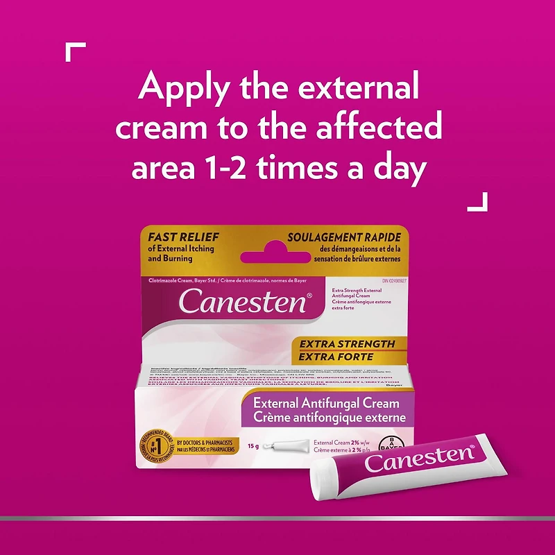Canesten® Extra Strength External Antifungal Cream for Yeast Infection, Fast Relief from Itching and Burning, 15g