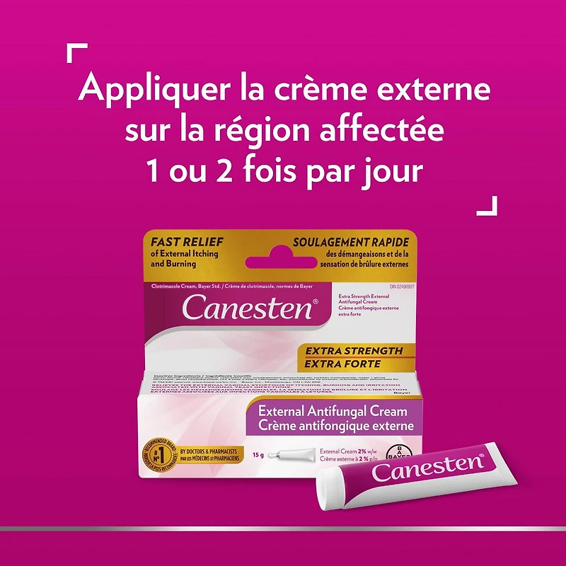 Canesten® Crème antifongique externe extra forte contre les infections à levures, soulagement des démangeaisons et de la sensation de brûlure